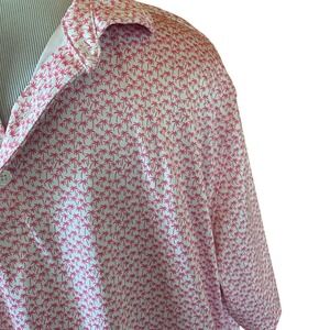 Kenneth Cole Golf Men's Large Pink Palm Tree Print Performance Polo Shirt White